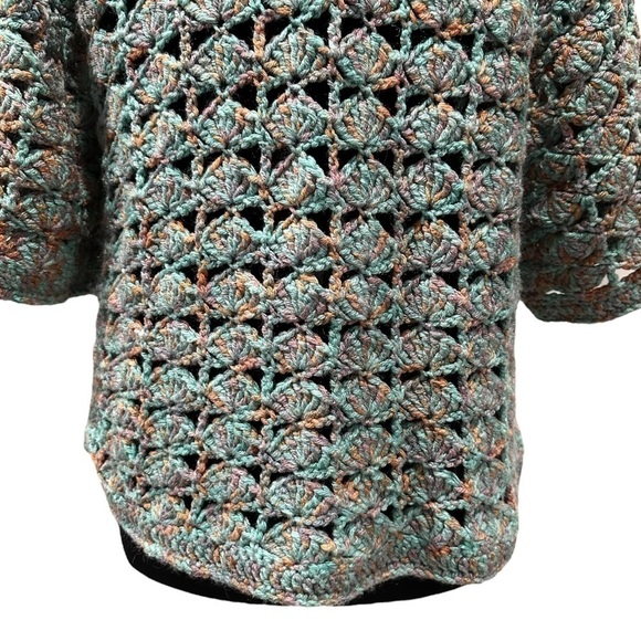 Crocheted Multicolor Boatneck Flare Sleeve Sweater - Picture 8 of 11